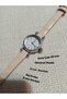 Retro Minimal Model Rakamli Vintage Style Silver Color Case Women's Wristwatch.. Beige Color Band - 2