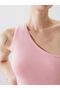Lilac One Shoulder Crop Women's Knitwear Tank Top - 3
