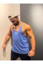 Thin Drawstring Fitness Singlet Blue Lilac Color Combed Fabric Fitness Shows Attention Muscular - 2