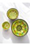 Decorative 3 Pieces Green Tulip Tile Designed Fully Handmade Snack Bowl-Sauce Bowl-Breakfast Bowl - 4