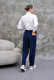 Navy Blue Women's Cotton Linen Blend Comfortable Fit Trousers - 3