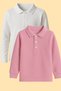 Kids T-Shirts 2-Pack Long Sleeve Polo Neck T-Shirt Set - Cotton School Uniform - Ages 5-14