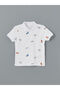White Polo Neck Printed Boy's T-Shirt