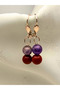 Silver Color Handmade Women Earrings with Amethyst & Jasper Stone Dangle, Purple Red Double Color Earrings - 3
