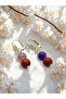 Silver Color Handmade Women Earrings with Amethyst & Jasper Stone Dangle, Purple Red Double Color Earrings - 7