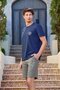 25950 Men's Navy Blue-Khaki Short Sleeve Men's Cotton Shorts Suit - 3