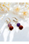 Silver Color Handmade Women Earrings with Amethyst & Jasper Stone Dangle, Purple Red Double Color Earrings