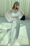 Women's Gray Linen Blend Super High Waist Elastic Waist Relaxed Fit Pants - 4