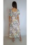 Women's Green Beige Balloon Sleeve Heart Collar Slit Linen Dress Yy101272 - 7