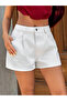 Women's Pleated White Denim Shorts - 2