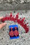 Thalia Crown Wide Shuttle Earring Set Red – Sparkling Evening Dress Accessory with Stones for Bridal Henna Wedding - 3