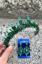 Thalia Crown Wide Shuttle Earrings Set Green – Sparkling Evening Dress Accessory with Stones for Bridal Henna Wedding - 2