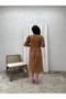 Camel V-Neck Muslin Dress - 5