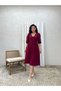 Burgundy V-Neck Muslin Dress - 3