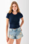 Women's Crew Neck Cotton Basic Body Navy Blue - 25873 - 5