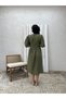 Khaki Green V-Neck Muslin Dress - 7