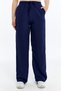 Navy Blue Linen Blend Loose-Fit Trousers - 4