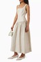 Square Neck Low Waist Linen Midi Women's Dress - 2