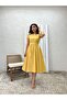 Crew Neck Mustard Poplin Flared Smocked Dress - 6