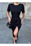 Rip Frill Short Sleeve Crepe Dress 583017 Black - 3