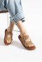 Ultra Comfortable Orthopedic Sole Brown Summer Women's Slippers with Gold Buckle Straw Knitted Band - 3