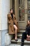 Women's Waist-Tie Double-Breasted Collar Long Trench Coat - Tan 9358 - 5