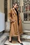 Women's Waist-Tie Double-Breasted Collar Long Trench Coat - Tan 9358 - 3