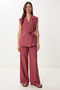 Belted Vest Palazzo Knitted Suit - 2
