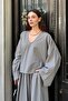 Gray Organic Linen V-Neck Blouse
