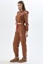 Hooded Zippered Leg Elastic Tracksuit Set Brown - 4