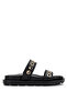 Women's Genuine Leather Black Flat Slippers