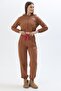 Hooded Zippered Leg Elastic Tracksuit Set Brown - 5