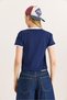 Crew Neck Stripe Detailed Crop Tshirt Navy Blue - 4