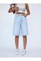 Women's Midi Length Ice Blue Lycra Jean Shorts - 2