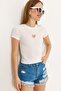 Heart Detailed Ribbed Knitted Blouse White - 2