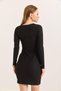 V Neck Long Sleeve Mini Ribbed Knitted Dress with Metal Accessories Black - 5