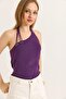 One Shoulder Neck Detailed Knitwear Blouse Purple - 2
