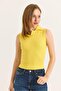 Shirt Collar Zero Sleeve Camisole Blouse Yellow - 3