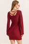 Turtleneck Backless Spaghetti Sleeve Burgundy Dress - 5