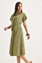 Stone Belted Striped Mini Shirt Dress Green - 4