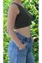Women's Dark Green Basic Rib Tank Crop – Lycra Sports Top - 2