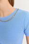 Crew Neck Chain Detailed Camisole Blouse Blue - 4