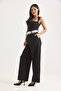 Wide Leg Waist Garnished Trousers Black - 4
