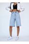 Women's Midi Length Ice Blue Lycra Denim Shorts - 4