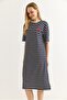 Crew Neck Short Sleeve Relaxed Cut Dress Navy Blue - 3