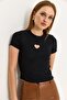 Heart Detailed Ribbed Knitted Blouse Black - 2