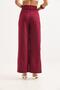 Button Detailed High Waist Wide Leg Trousers Burgundy - 4