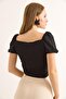 Princess Sleeve Front Gathered Blouse Black - 5