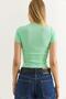 Cherry Embroidered Ribbed Short Sleeve Blouse Green - 3