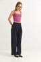 Waist Detailed Pleated Loose Fabric Trousers Navy Blue - 3